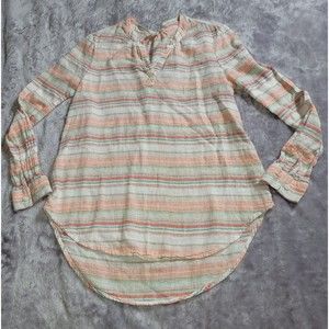 Beach Lunch Lounge Blouse Womens Top XS Stripe Long Sleeve Shirt